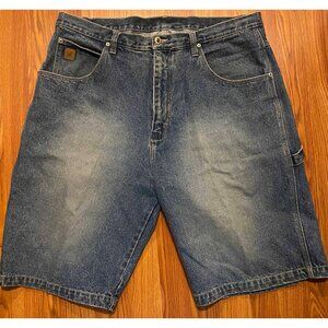 Vtg Tuff Texas Mens 40 11" Shorts Baggy Skater Denim Cargo Fade Blue Jorts Y2K